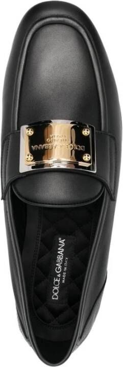 Dolce & Gabbana Leren Logo Loafers met Gouden Plaque Black Dames