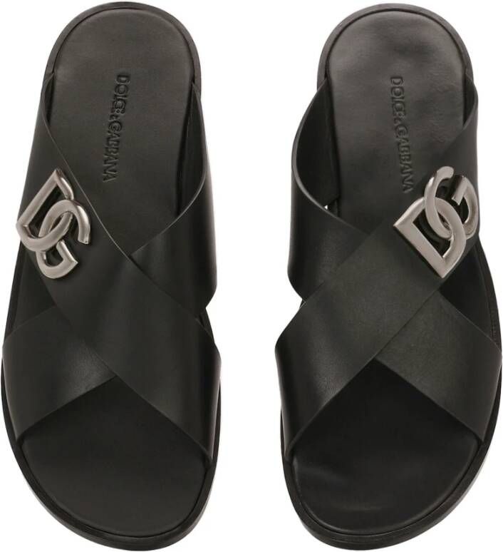 Dolce & Gabbana Leren Logo Sandalen Black Heren