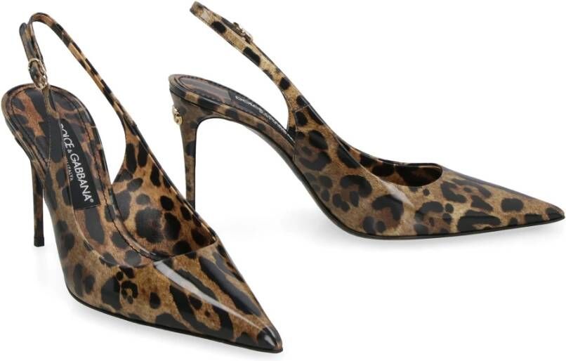 Dolce & Gabbana Leren puntige slingbacks met luipaardprint Multicolor Dames