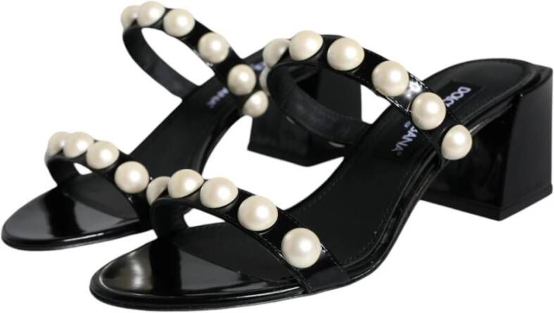 Dolce & Gabbana Leren sandalen met parels Black Dames