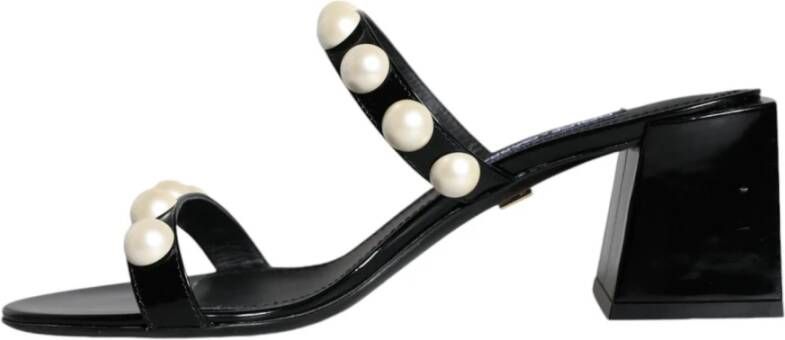 Dolce & Gabbana Leren sandalen met parels Black Dames