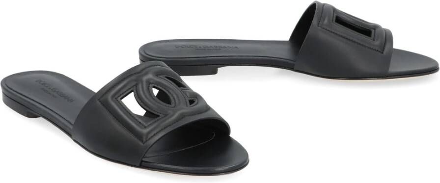 Dolce & Gabbana Leren slides met uitsparingen Black Dames