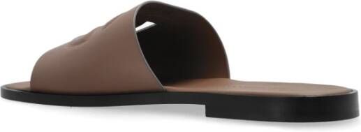 Dolce & Gabbana Leren slippers met logo Brown Heren