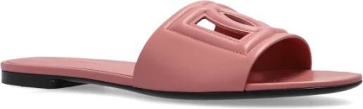 Dolce & Gabbana Leren slippers met logo Pink Dames