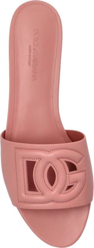 Dolce & Gabbana Leren slippers met logo Pink Dames