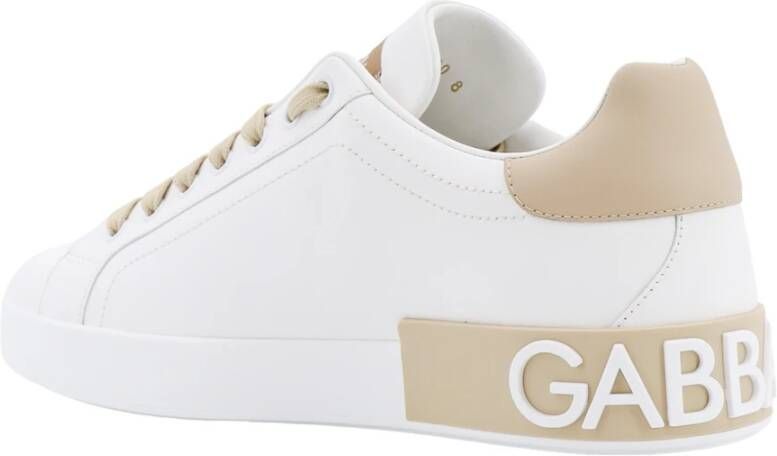 Dolce & Gabbana Leren Sneakers met Monogram Beige Heren