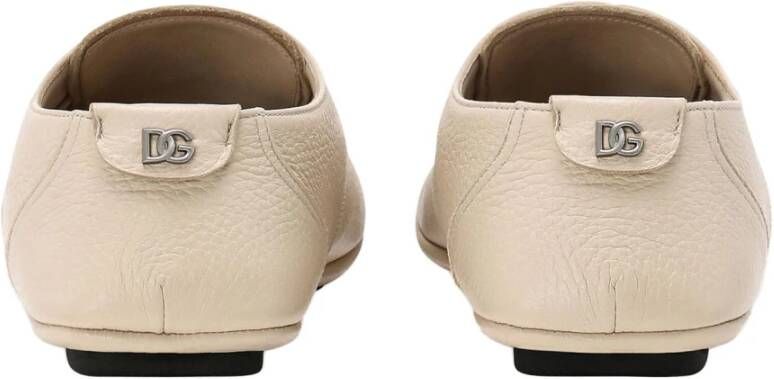 Dolce & Gabbana Leren veterschoenen met logo Beige Heren