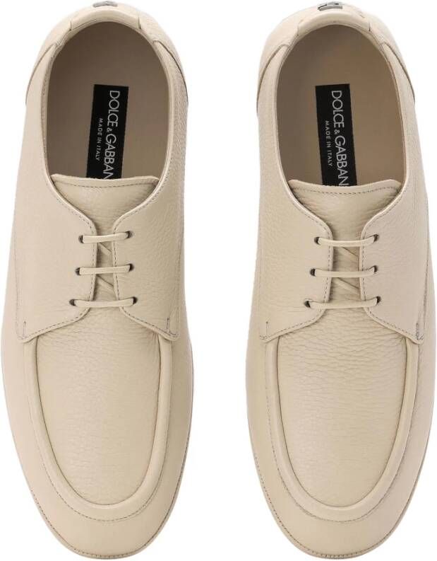 Dolce & Gabbana Leren veterschoenen met logo Beige Heren