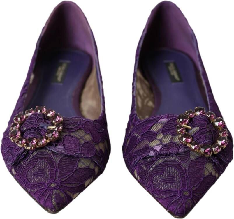 Dolce & Gabbana Lila Taormina Kant Kristal Loafers Schoenen Purple Dames