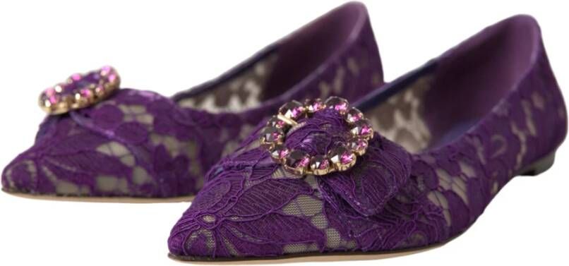 Dolce & Gabbana Lila Taormina Kant Kristal Loafers Schoenen Purple Dames