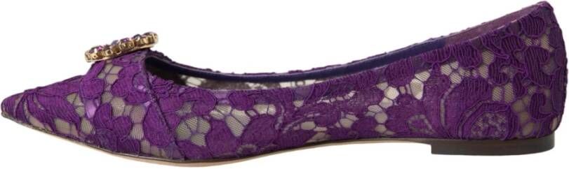 Dolce & Gabbana Lila Taormina Kant Kristal Loafers Schoenen Purple Dames