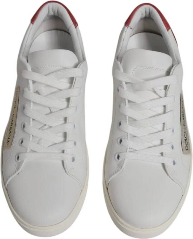 Dolce & Gabbana Logo Detail Leren Sneakers Wit Maroon White Dames