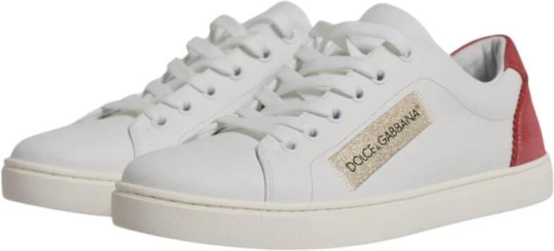 Dolce & Gabbana Logo Detail Leren Sneakers Wit Maroon White Dames