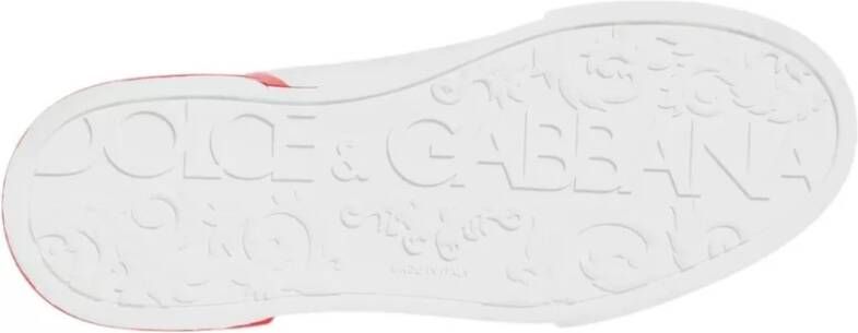 Dolce & Gabbana Logo Detail Leren Sneakers Wit Rood White Heren