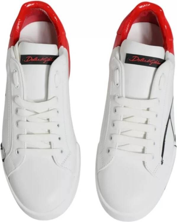 Dolce & Gabbana Logo Detail Leren Sneakers Wit Rood White Heren