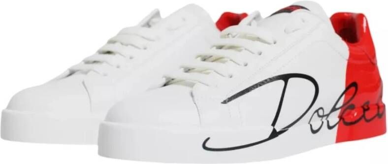 Dolce & Gabbana Logo Detail Leren Sneakers Wit Rood White Heren