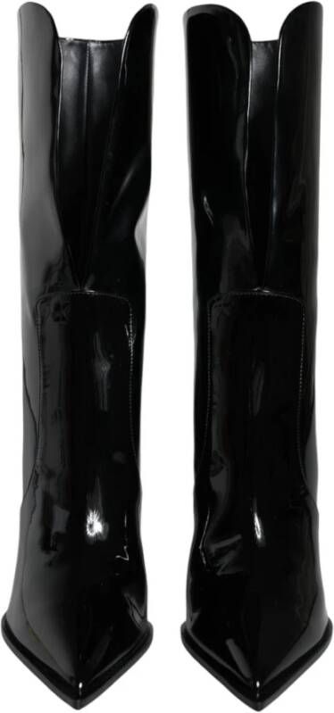 Dolce & Gabbana Logo Detail Mid Calf Leren Laarzen Black Dames