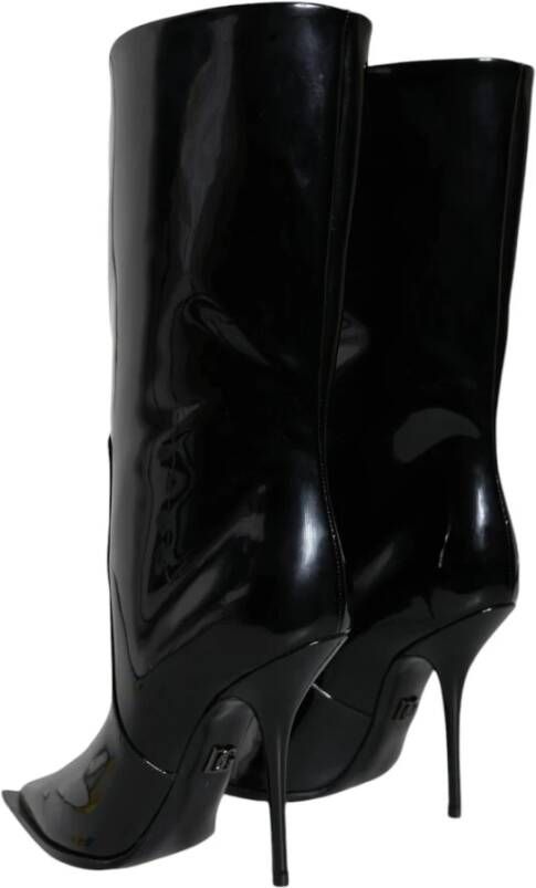 Dolce & Gabbana Logo Detail Mid Calf Leren Laarzen Black Dames