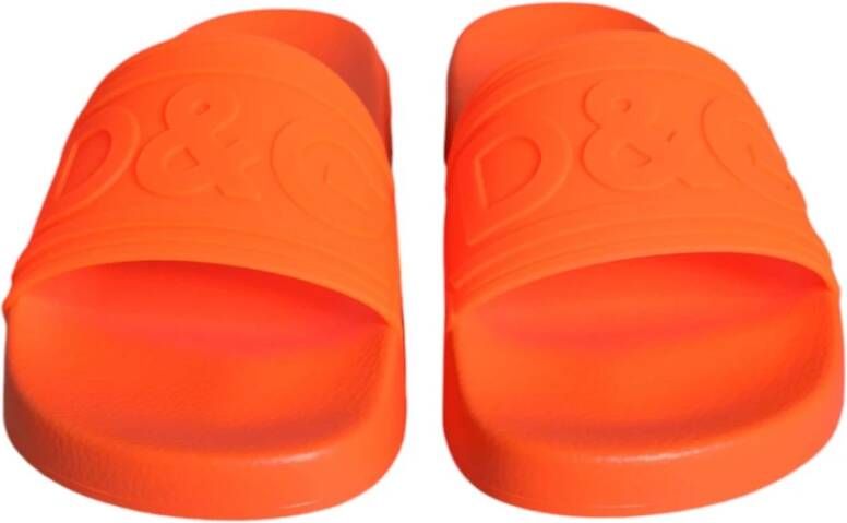 Dolce & Gabbana Logo Detail Rubber Slides Sandalen Orange Dames