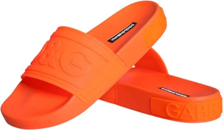 Dolce & Gabbana Logo Detail Rubber Slides Sandalen Orange Dames