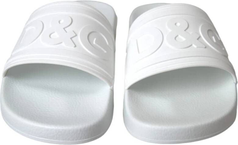 Dolce & Gabbana Logo Detail Rubber Slides Sandalen White Heren