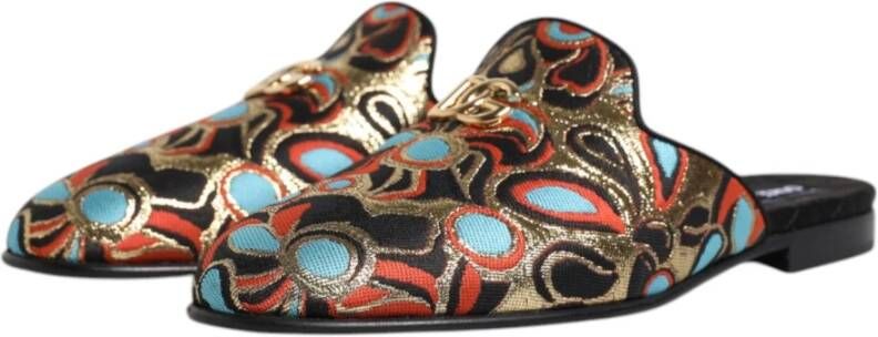 Dolce & Gabbana Logo Jacquard Platte Sandalen Leren Zool Multicolor Dames