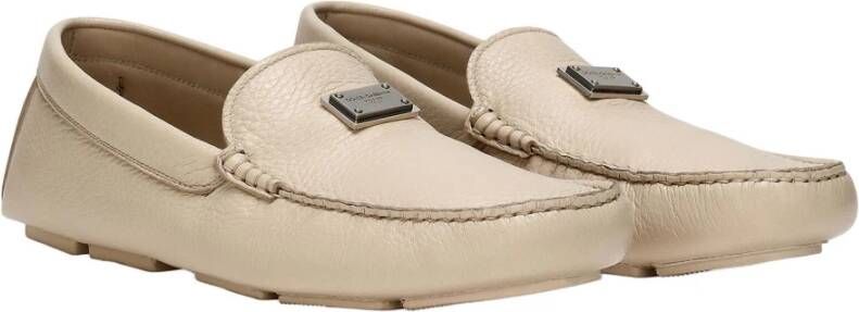 Dolce & Gabbana Logo Leren Loafers Beige Heren