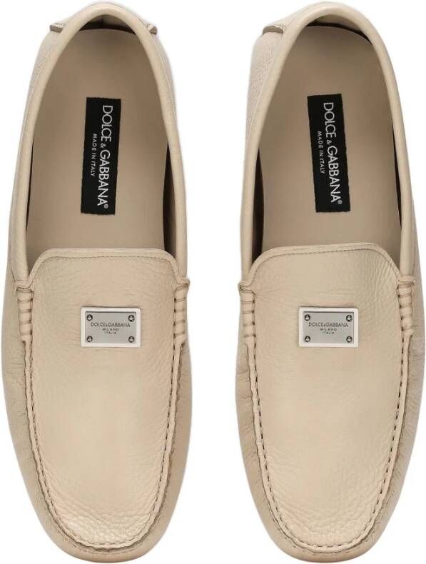 Dolce & Gabbana Logo Leren Loafers Beige Heren