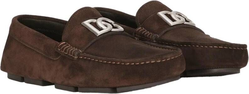 Dolce & Gabbana Logo Loafers in Suède Leer Brown Heren