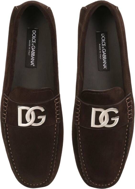 Dolce & Gabbana Logo Loafers in Suède Leer Brown Heren