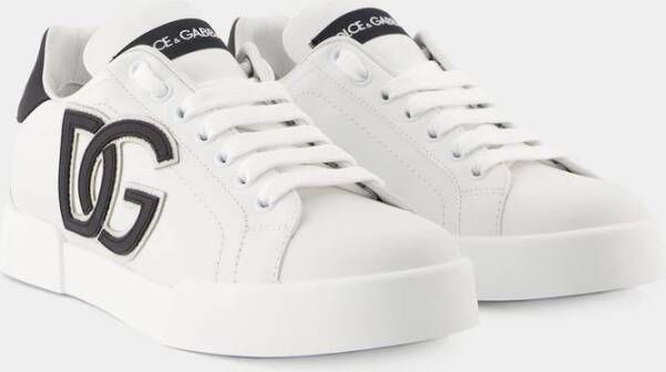 Dolce & Gabbana Logo-Print Sneakers Leer Zwart Wit Dames