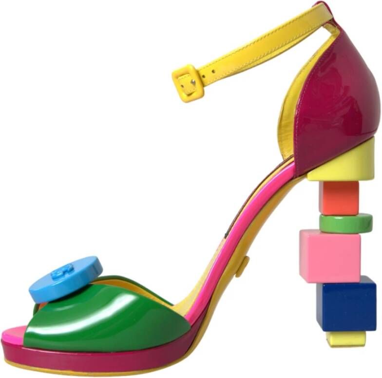 Dolce & Gabbana Logo Versierde Leren Hakken Sandalen Multicolor Dames