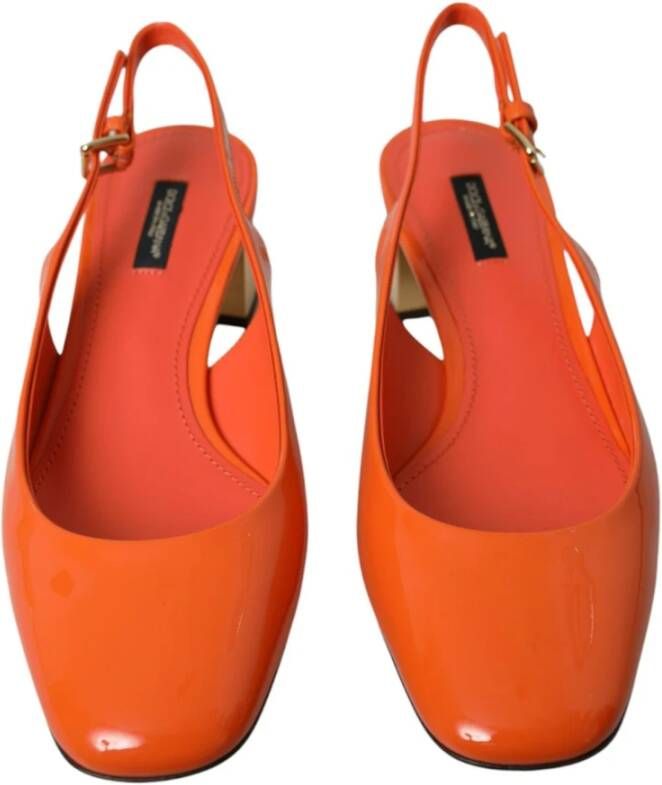 Dolce & Gabbana Logo Versierde Leren Slingback Hakken Orange Dames