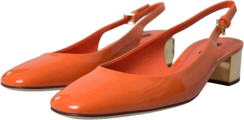 Dolce & Gabbana Logo Versierde Leren Slingback Hakken Orange Dames