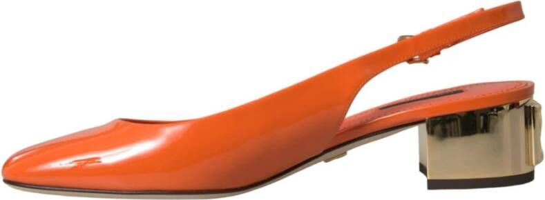 Dolce & Gabbana Logo Versierde Leren Slingback Hakken Orange Dames