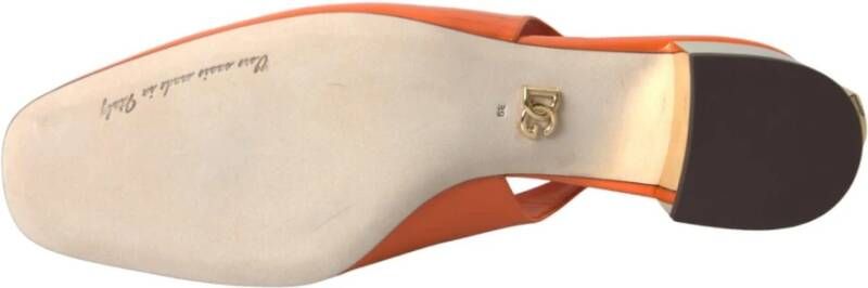 Dolce & Gabbana Logo Versierde Leren Slingback Hakken Orange Dames