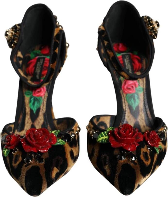 Dolce & Gabbana Luipaard Bloemen Kristal Enkelband Pumps Brown Dames