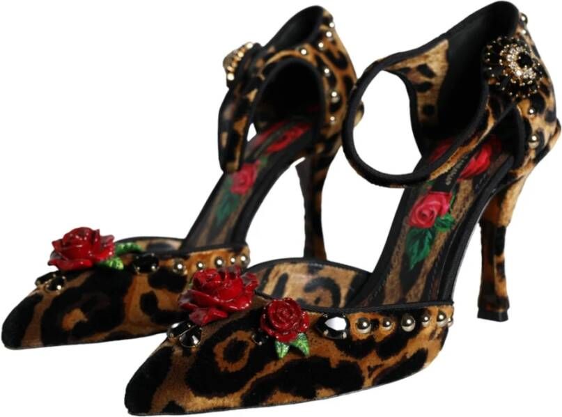 Dolce & Gabbana Luipaard Bloemen Kristal Enkelband Pumps Brown Dames