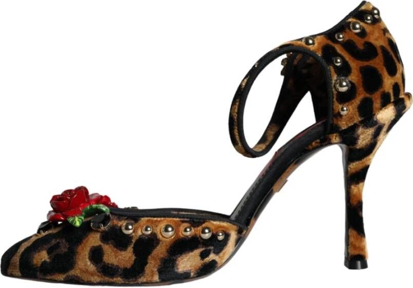 Dolce & Gabbana Luipaard Bloemen Kristal Enkelband Pumps Brown Dames