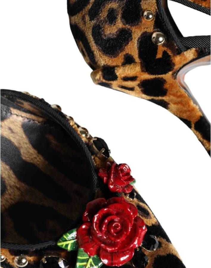 Dolce & Gabbana Luipaard Bloemen Kristal Enkelband Pumps Brown Dames