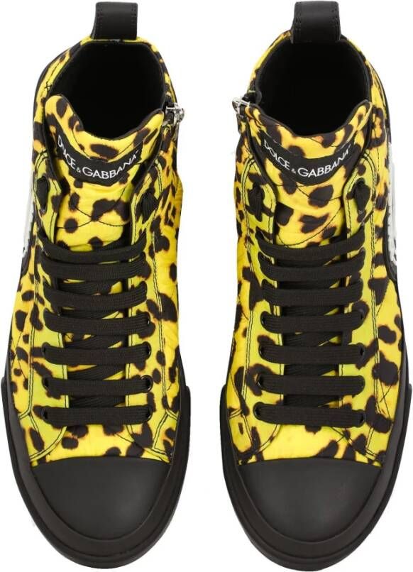 Dolce & Gabbana Luipaard Quilted Sneakers Veters Ronde Neus Yellow Dames