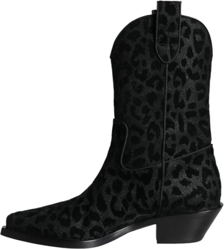 Dolce & Gabbana Luipaardprint Cowboy Laarzen met Leren Zool Black Dames