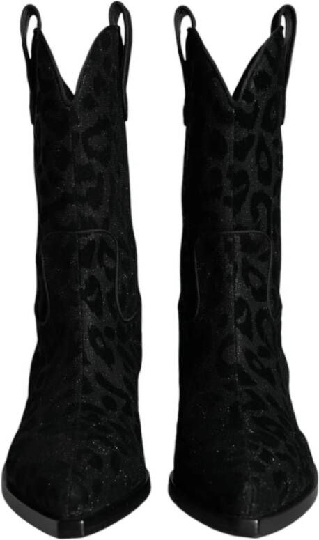 Dolce & Gabbana Luipaardprint Cowboy Laarzen met Leren Zool Black Dames