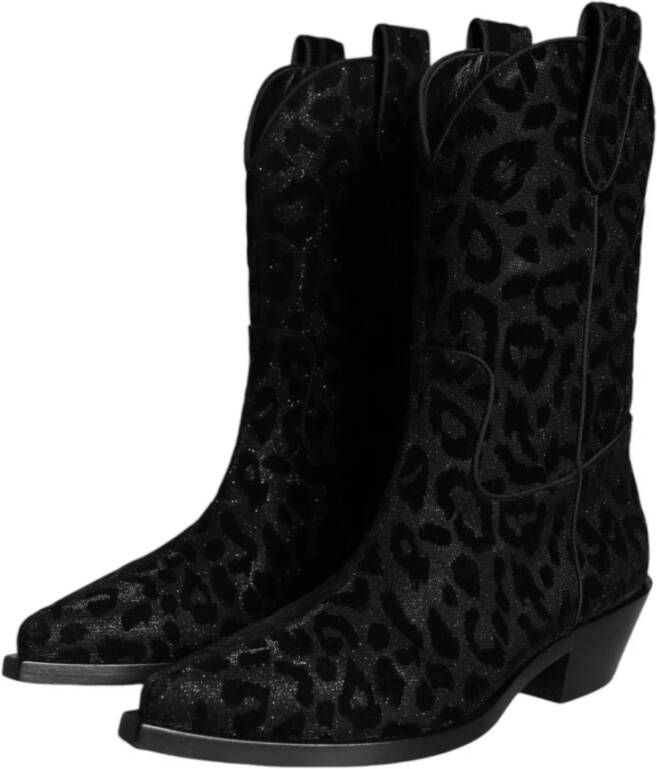 Dolce & Gabbana Luipaardprint Cowboy Laarzen met Leren Zool Black Dames