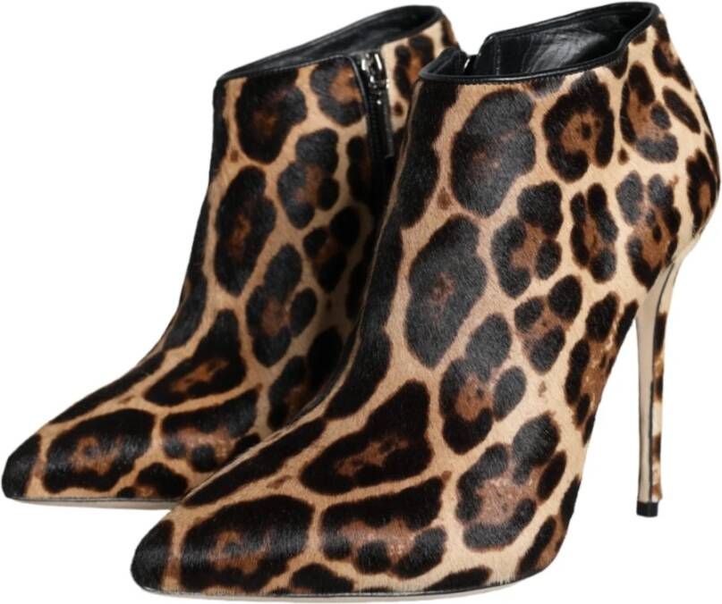 Dolce & Gabbana Luipaardprint Kalfshaar Hak Booties Brown Dames