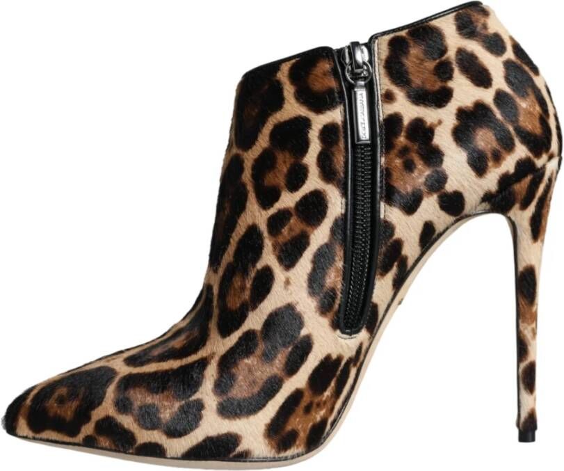 Dolce & Gabbana Luipaardprint Kalfshaar Hak Booties Brown Dames