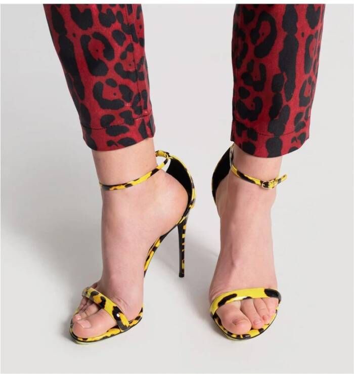 Dolce & Gabbana Luipaardprint Leren Sandalen met Bandjes Yellow Dames