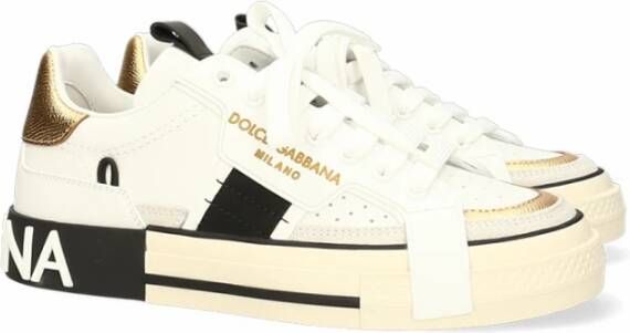 Dolce & Gabbana Luxe witte en gouden leren sneakers White Heren