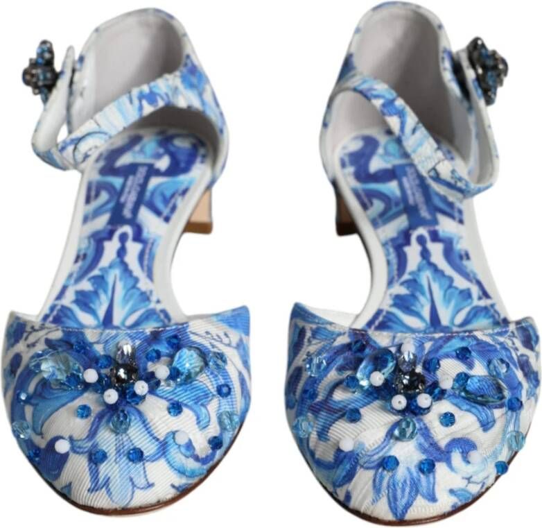 Dolce & Gabbana Majolica Print Enkelband Sandalen Blue Dames