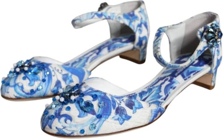 Dolce & Gabbana Majolica Print Enkelband Sandalen Blue Dames